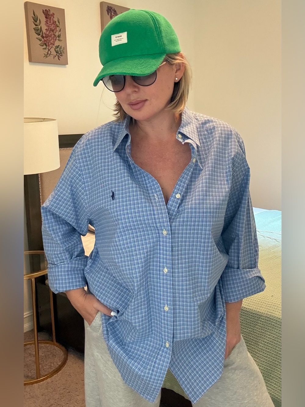 Ralph Lauren Light Blue Plaid Button-Down Shirt oversized boyfriend style XL